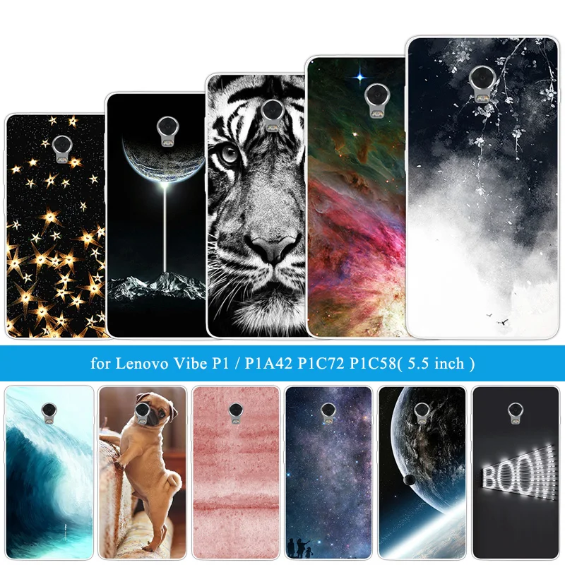 

for Lenovo Vibe P1 Cover Soft Silicone 5.5" for Fundas Lenovo Vibe P1 P1a42 P1c72 P1c58 Luxury TPU Transparent Lion Tiger Coque