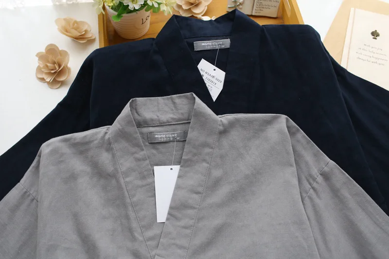 Traditional Men Japanese Pajamas Sets 100% Cotton Simple Kimono Yukata Nightgown Sleepwear Bathrobe Leisure Wear Lover Homewear