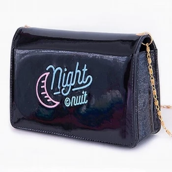 

embroidery moon women messenger bag cool mini box purse holograms leather girl shoulder bag mini clutch party bag