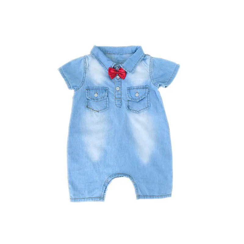 

Baby Denim Romper Red Bow Decor Infant Clothes Newborn Jumpsuit Babies Boy Costume Cowboy Fashion Jeans Children Clothing