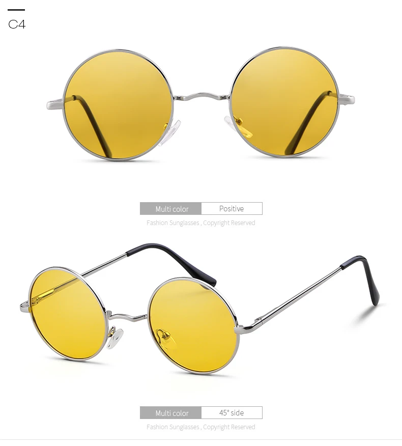 Круглые Солнцезащитные очки, мужские, поляризационные, UV400, высокое качество, фирменный дизайн, Ретро стиль, круглая оправа, солнцезащитные очки для женщин, желтые линзы, 801B