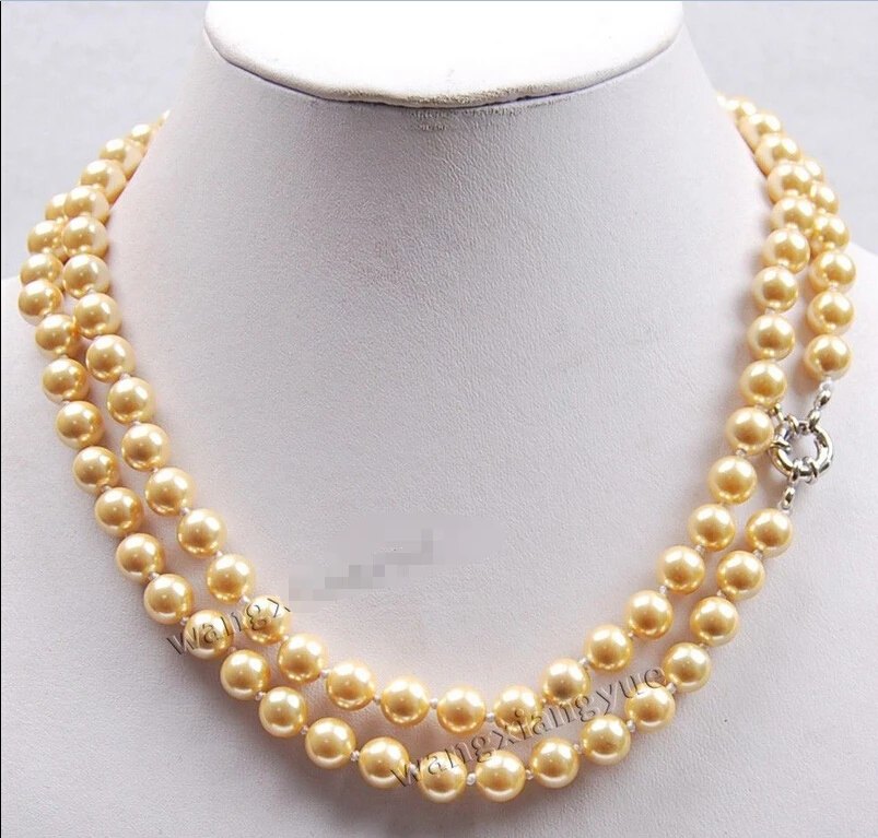 

HOT SELL - long 32" 8MM Golden South Sea Shell Pearl Necklace AAA Noble style Natural Fine jewe fast SHIPPING -Top quality free