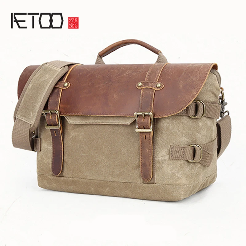 

AETOO Retro Waterproof Batik Canvas packets Shoulder digital photography package Oblique cross digital camera SLR bag