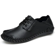 Zapatos de los hombres de 2017 Del Otoño Del Resorte de Cuero genuino Hecha A Mano Zapatos Casuales Para Hombre Oxfords Pisos Al Aire Libre Tamaño 38-44