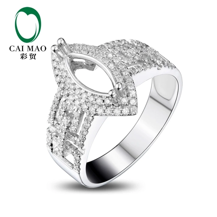 CaiMao Marquise cut Semi Mount Ring Settings & 0.47ct Diamond 18k White Gold Gemstone Engagement Ring Fine Jewelry