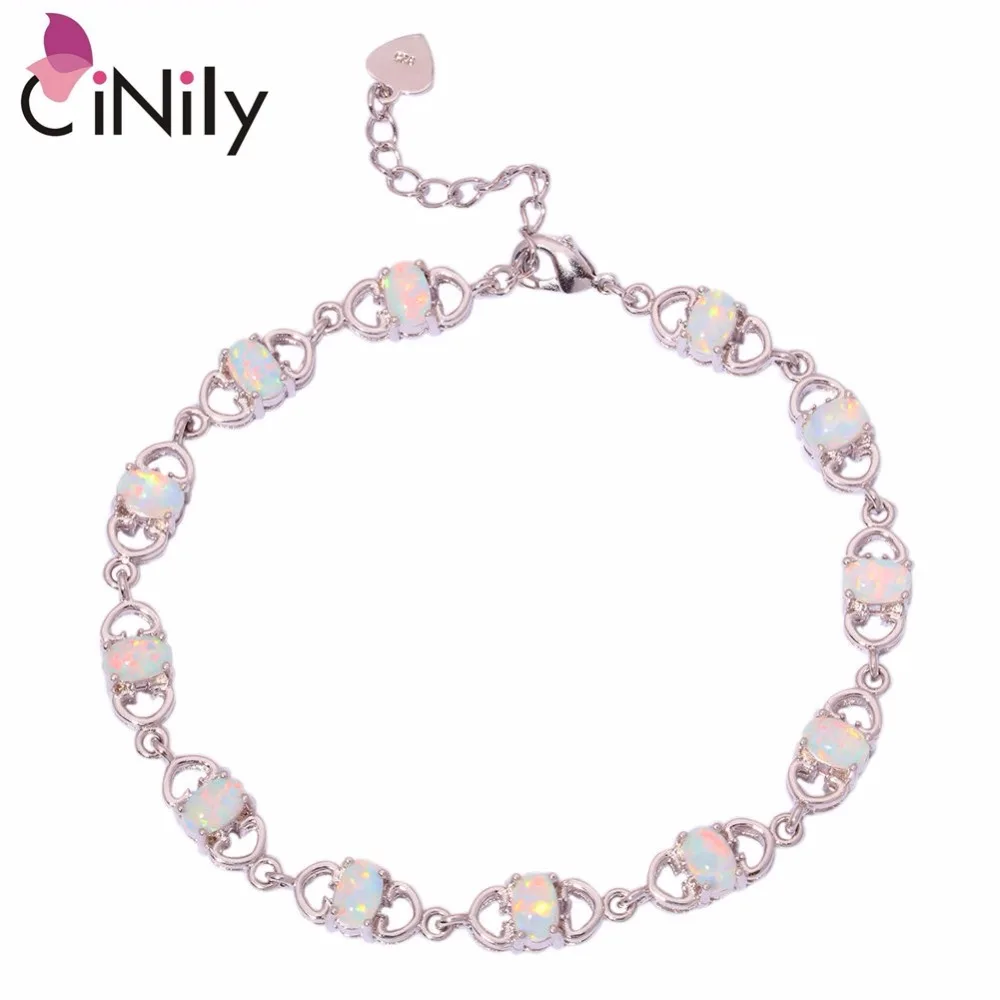 CiNily создан Белый Синий Оранжевый огненный опал посеребренный оптом для женщин ювелирные изделия браслет цепочка 7 1/"-9 5/8" OS396-98