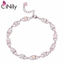 CiNily создан Белый Синий Оранжевый огненный опал посеребренный оптом для женщин ювелирные изделия браслет цепочка 7 1/"-9 5/8" OS396-98