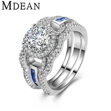 MDEAN Juegos de Anillos para las mujeres anillo de compromiso de Oro Blanco Plateado CZ diamond mujeres 3 anillos de joyería de la vendimia Accesorios de moda MSR411