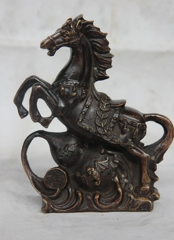 

USPS to USA S3356 China Folk Bronze Copper Fengshui Wealth Money Bottle Gourd Fu Bat Horse Statue B0401