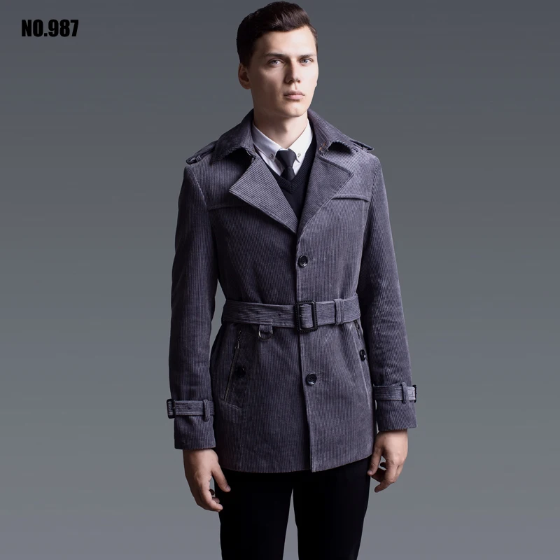 Luxury Brand Corduroy Trench Male Single Breasted Slim
