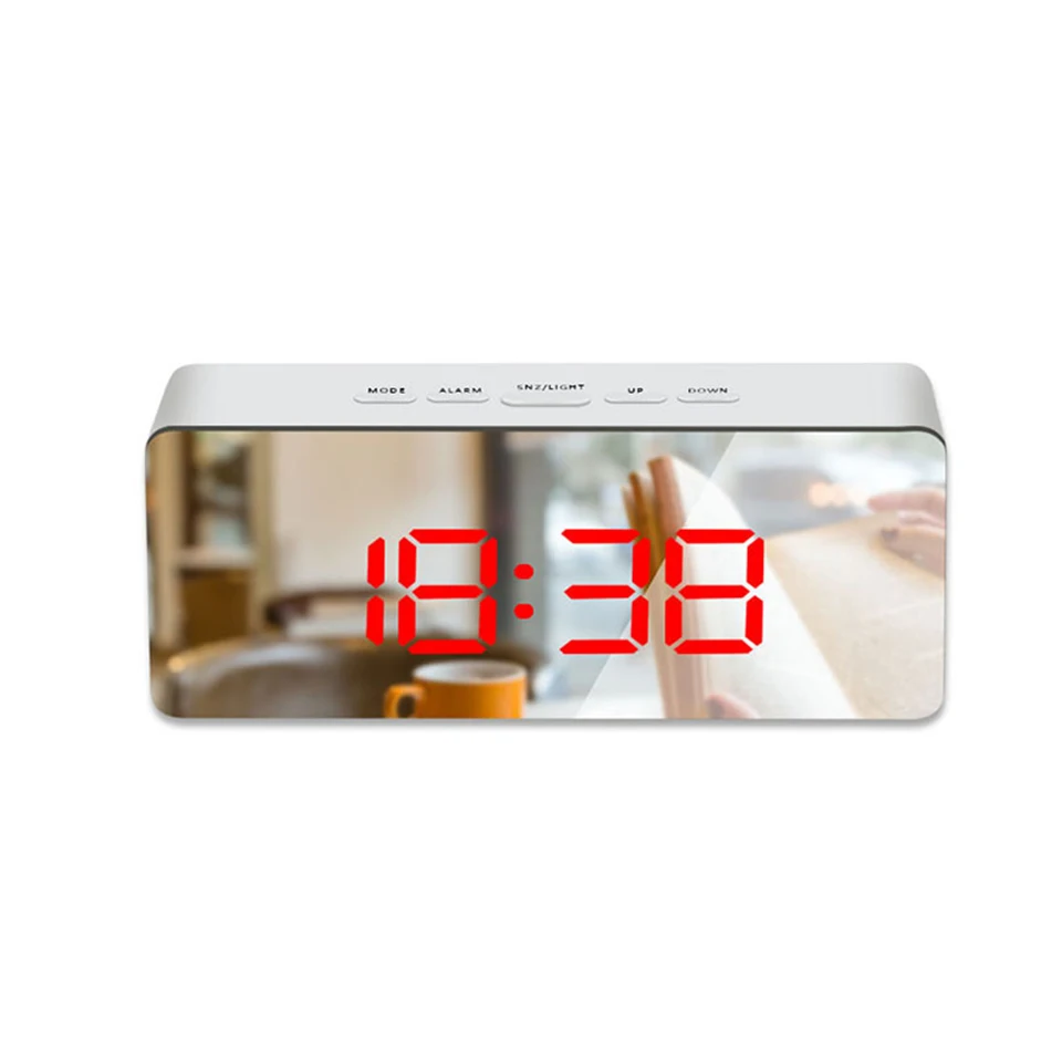 Светодиодный зеркальный будильник часы цифровой Повтор Настольные часы с термометром USB Перезаряжаемый большой электронный дисплей Многофункциональный - Цвет: red