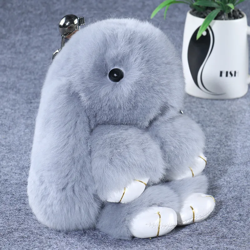 

14CM Keychain Real Rex Rabbit Fur Fluffy Bunny Chain Key Ring Pom Trendy Women Bag Pendant Plush Car Ornament llaveros pompom