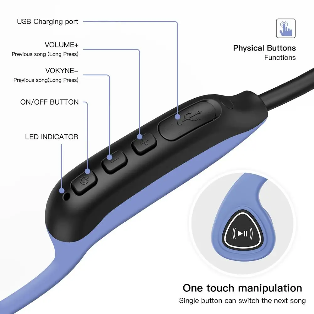 Беспроводная bluetooth-гарнитура Tayogo с костной проводимостью, наушники с поддержкой спортивных ушных крючков, HIFI Bluetooth игровая гарнитура с микрофонами
