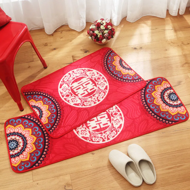 MDCT Joyous Red Floor Mats Rugs Chinese Style Blessing Entrance