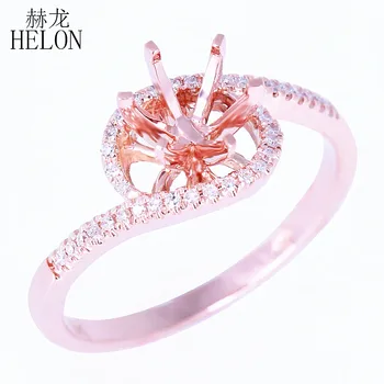 

HELON Solid 10K Rose Gold 6mm Round Cut Semi Mount Engagement Anniversary Band Pave Natural Diamonds Wedding Fine Jewelry Ring
