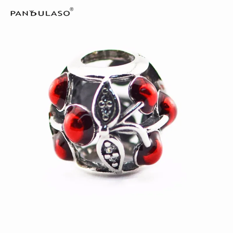 

Pandulaso Sweet Cherries Red Enamel Beads Fit Original Charms Bracelets Crystal DIY Jewelry Silver Beads for Jewelry Making