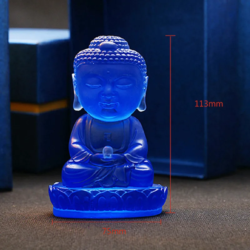

Blue Color Glass Buddha Statue Figurines Miniatures Tathagata Buddhism Crystal Crafts Feng Shui Antique Gifts Vintage Home Decor