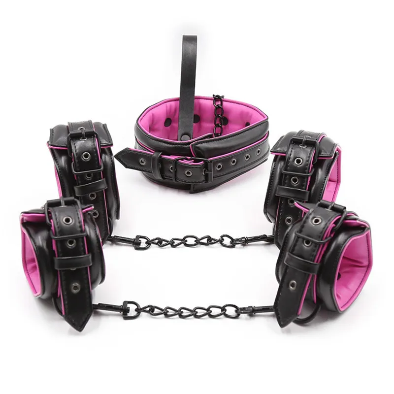  On The Bed Stress Restrain System with Soft Sponge Sex Handcuffs and Wrist Shackles Straps Collar R