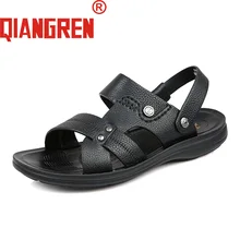 QIANGREN бренд Новое поступление Для мужчин летние из натуральной кожи большой Размеры сандалии черные босоножки на открытом воздухе тапочки мягкие Пляжная Летняя обувь