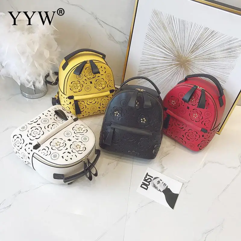 

Mini feminina backpack women leather PU Parent-Child Bag Backpack Hollow Floral studded Funny bags