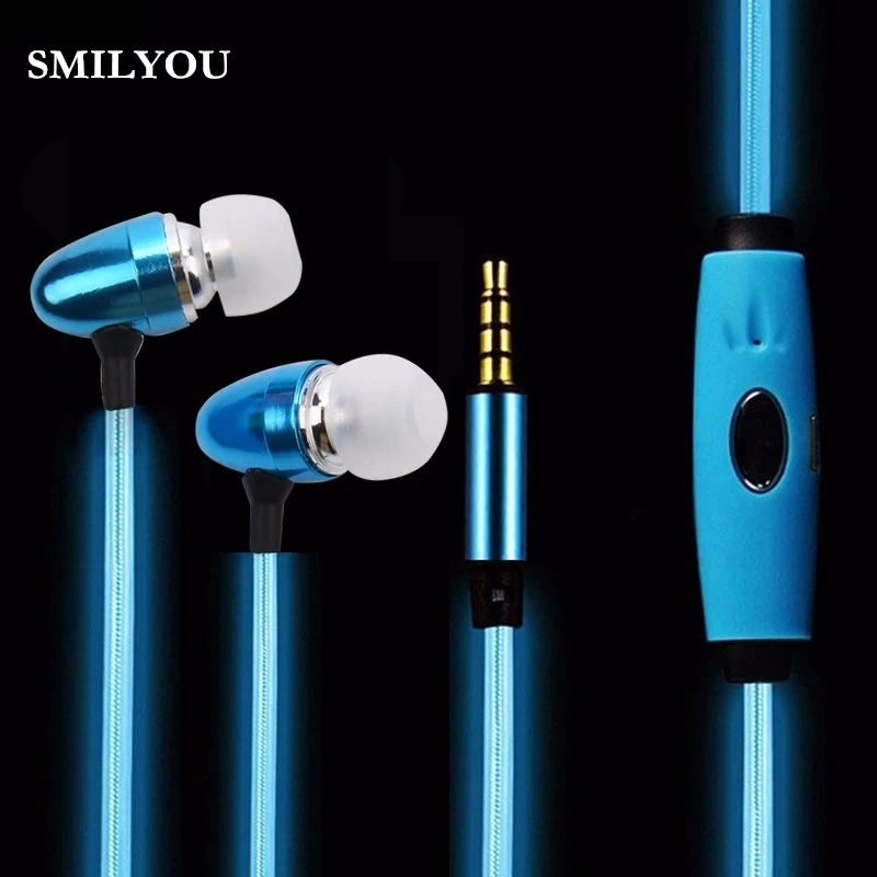 

SMILYOU high quality Light Up Stereo LED Earphone Sport Earpiece Glowing Cable Headset with Mic for Android IPhone Mobile phone