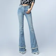Double Tassel Selvage Slim Fit Flare Jeans Woman Sexy Push Up Jeans Pants Ol Style Plus Size Skinny Bell Bottom Jeans Female