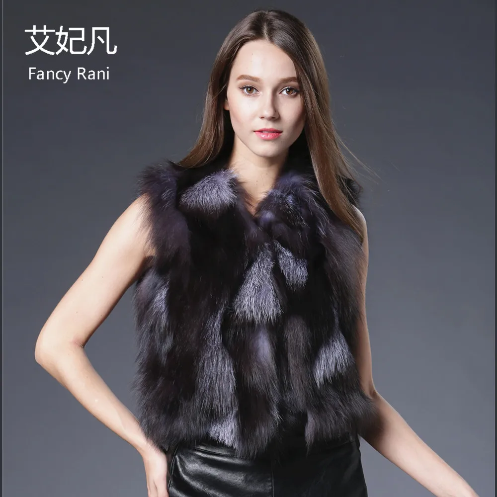 

Real Fur Vest Fashion Women Pieces Natural Silver Fox Fur Vests Coat Short Style Real Fox Fur Jacket Spell Genuine Fox Fur Gilet