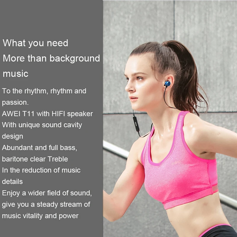 Беспроводные Bluetooth Наушники AWEI T11 с микрофоном Спортивная гарнитура шейным