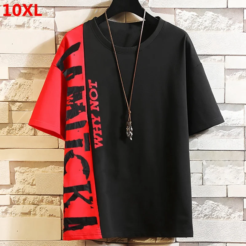Tanie Plus rozmiar bardzo duża kod lato fala brat luźne 150kg bawełna wokół szyi pół krótkim rękawem t shirt odzież męska 11XL 10XL