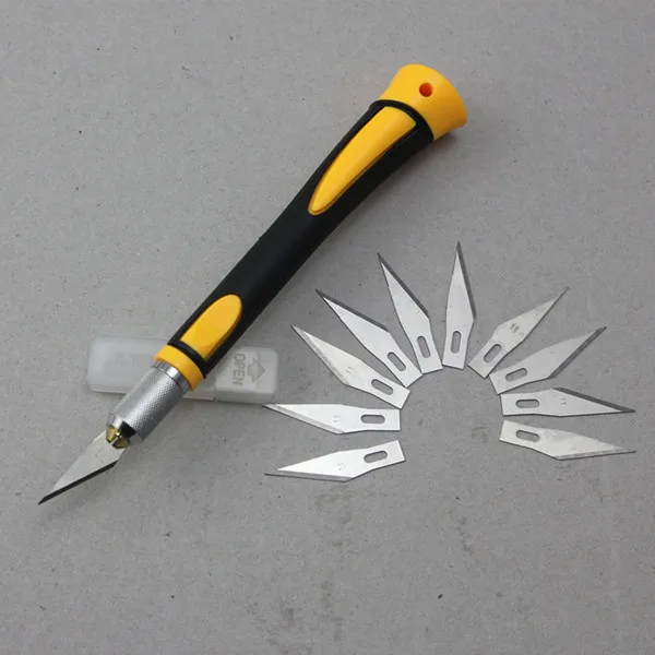 

by dhl or ems 100set useful WL-9302S Carving Handle with 10 pcs SK5 Blades Wood Carving Tools Sculpture Engraving Knife