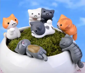 

30pcs 6 designs Mini Cute Cats Ornaments Fairy Garden Miniatures Decorations for Terrarium Moss Bonsai Flowerpot Home Craft