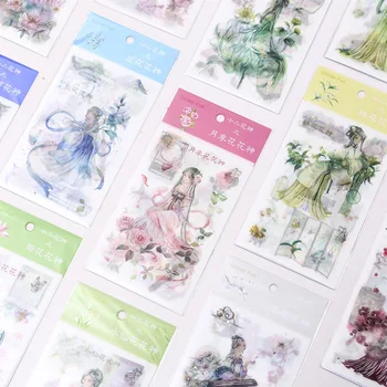 

4 Sheets /Pack Flower God Series Grils & Flower Stickers Adhesive Craft Decor Phone Notebook Diary Decorative Student Stationery