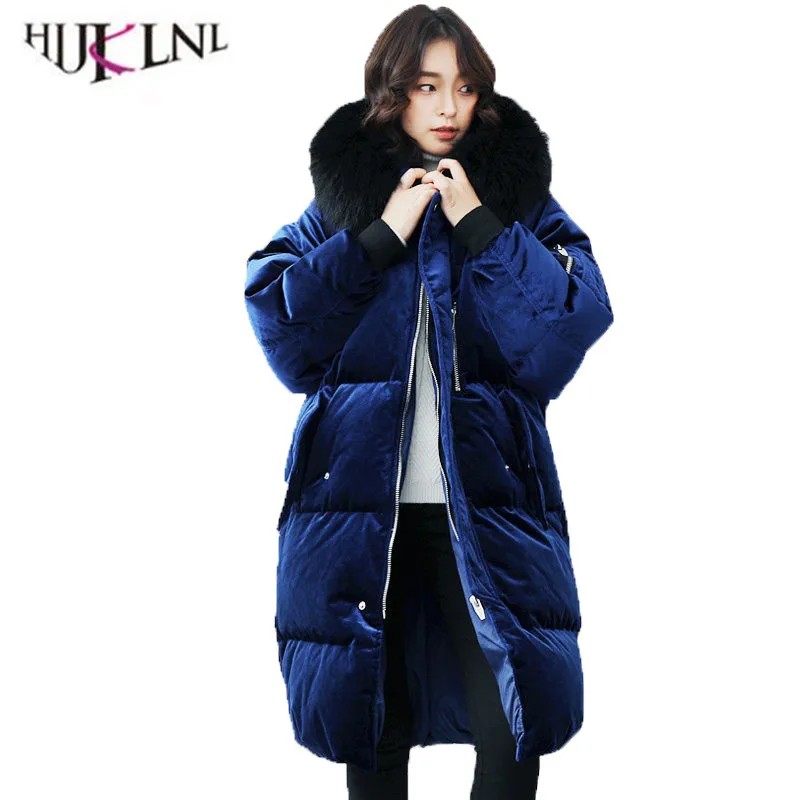 2019 New Women Winter Down Coat Loose Casual Jacket Donkey Hair Hooded Outwear Outerwear Royal Blue YP075|Down Coats| - AliExpress
