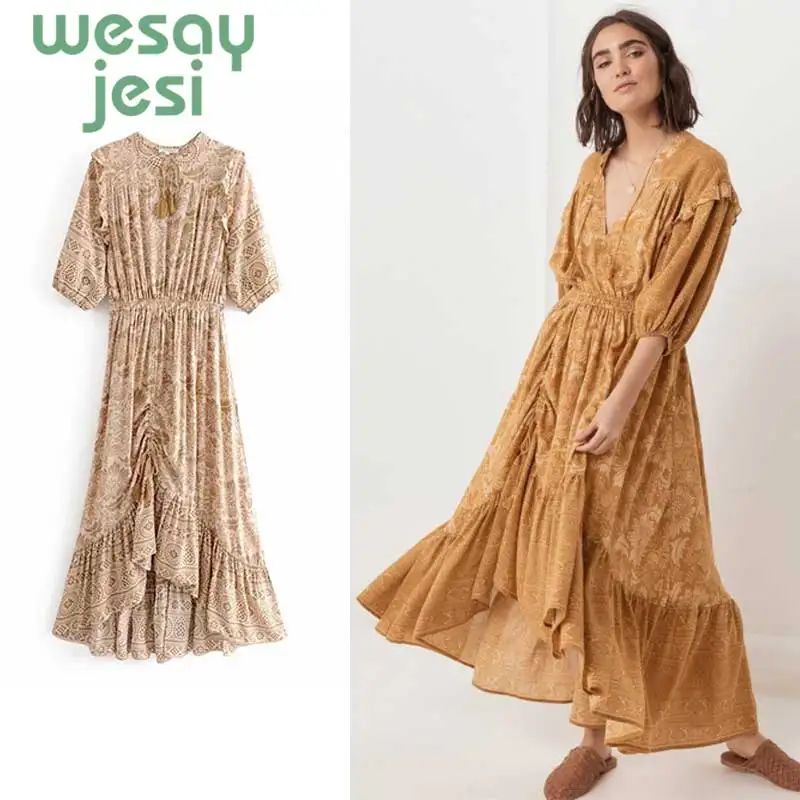 

Elegant Florar Dress Women Long Dresses Summer 2019 Boho Dress Vintage Bohemian dress Plus Size Robe Sundress Female