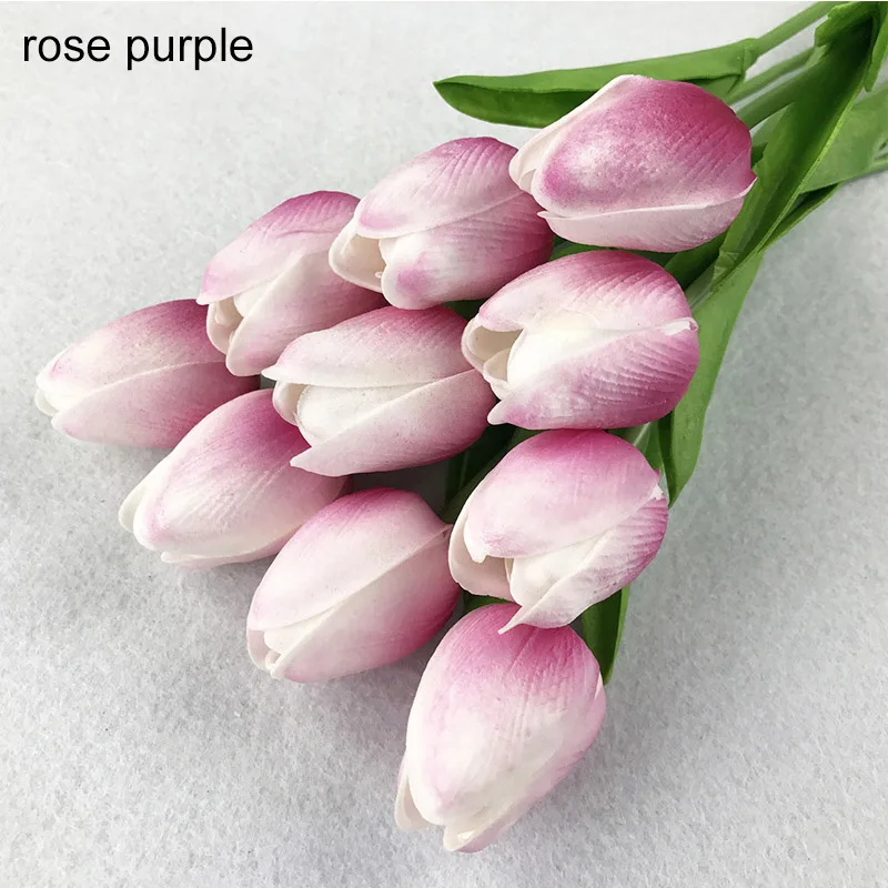 10 шт. тюльпаны Искусственные цветы Настоящее прикосновение PU искусственное украшение букет Тюльпан для дома свадебное украшение цветок - Цвет: rose purple