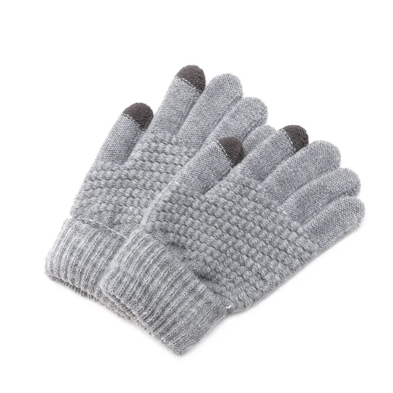 Женские теплые шерстяные перчатки стрейч экран вязаные рукавицы зимние аксессуары - Цвет: Серый