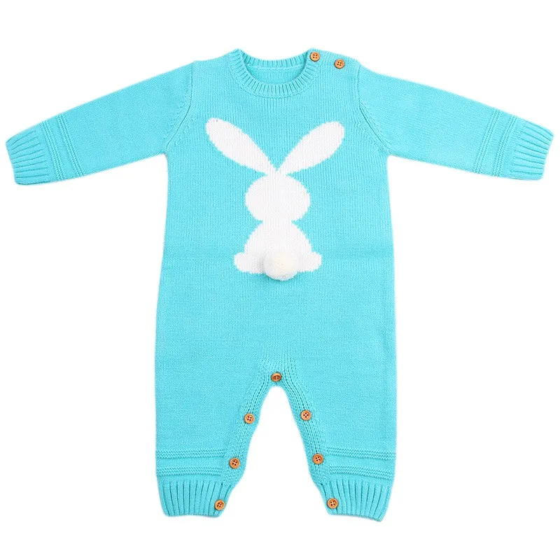 Детские комбинезоны с объемным кроликом; вязаные Комбинезоны для маленьких мальчиков; комбинезоны с длинными рукавами для новорожденных; комбинезоны с кроликом для малышей; костюм на пуговицах