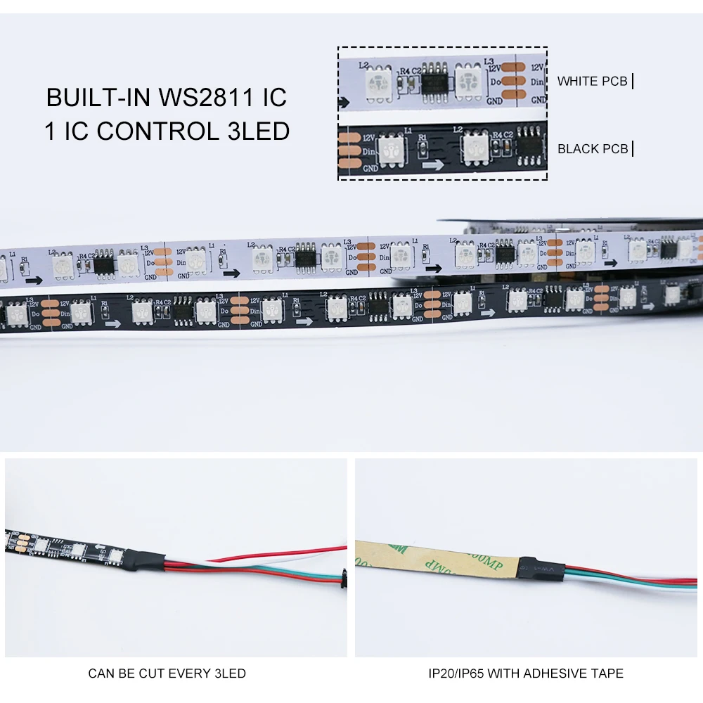 5 m DC12V WS2811 Светодиодные ленты 30/60 светодиодный s/м SMD 5050 RGB доступный полноцветный Светодиодные ленты света 1 IC control 3 светодиодный s