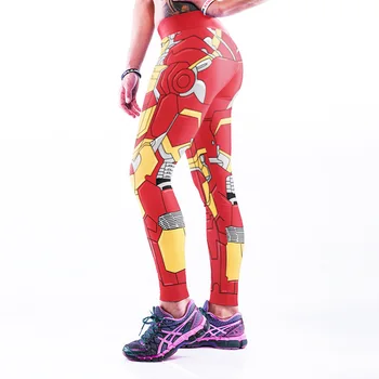 

Women Iron Man Print High Waist Fitness Workout Cheerleader Rooter Pants Hiphop Party Elastic Fiber Unisex Trousers