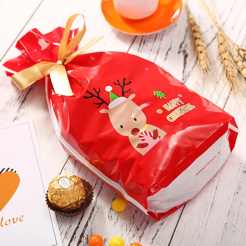 

5Pcs Merry Christmas Plastic Candy Gift Bag Cute Cookie Packaging Bags for Biscuits Snack Candy Christmas Party Decoration