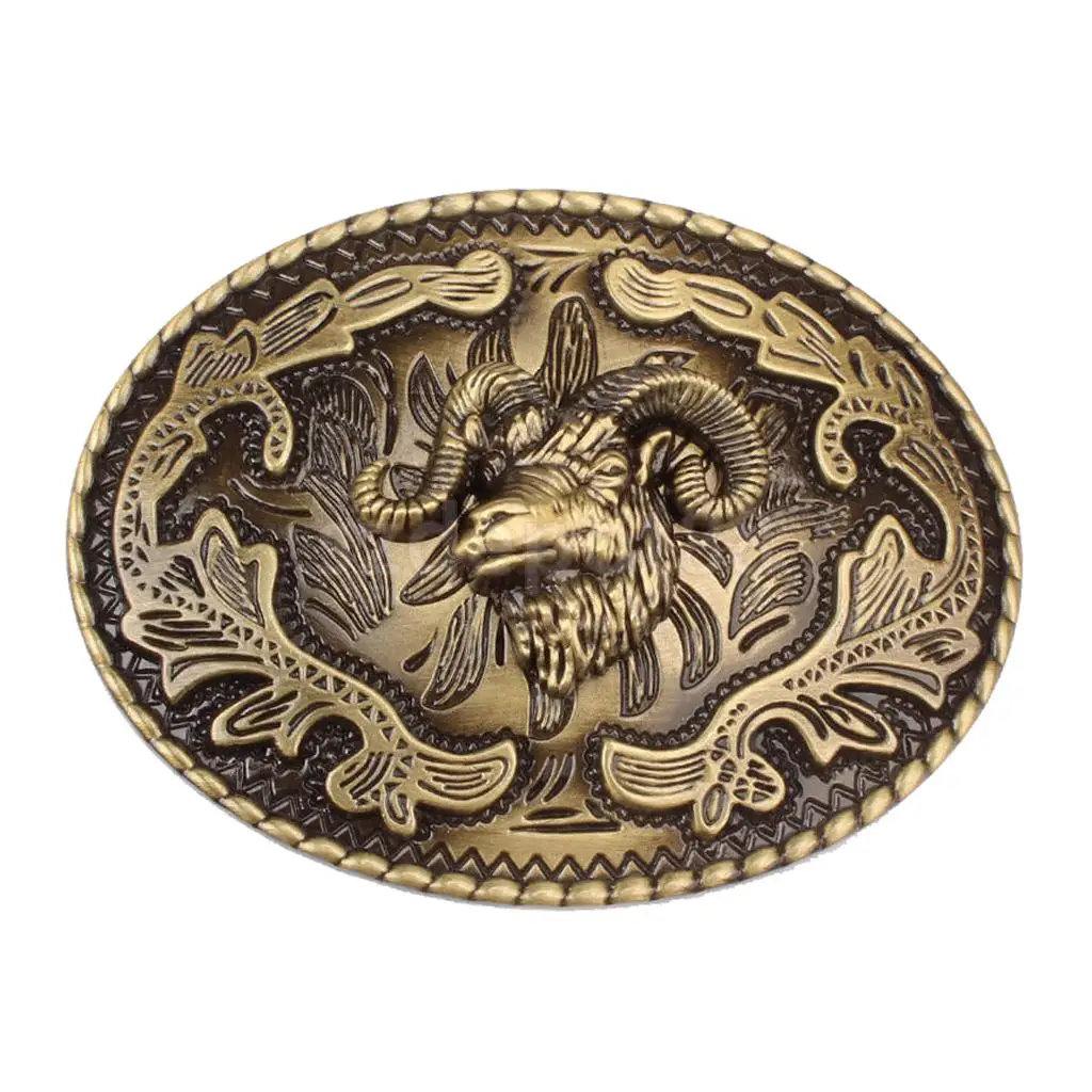 Rodeo Goat Head Belt Metal Belt Buckle Arabesque Floral Western Cowboy Cowgirl 