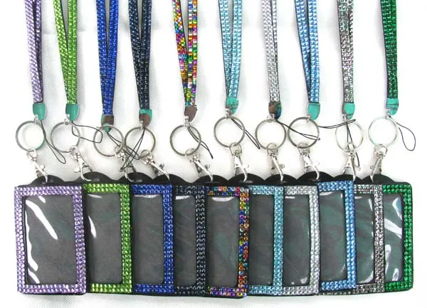 

Bling Rhinestone Crystal Neck Lanyard Strap Custom Lanyard With Vertical PU ID Card Badge Holder
