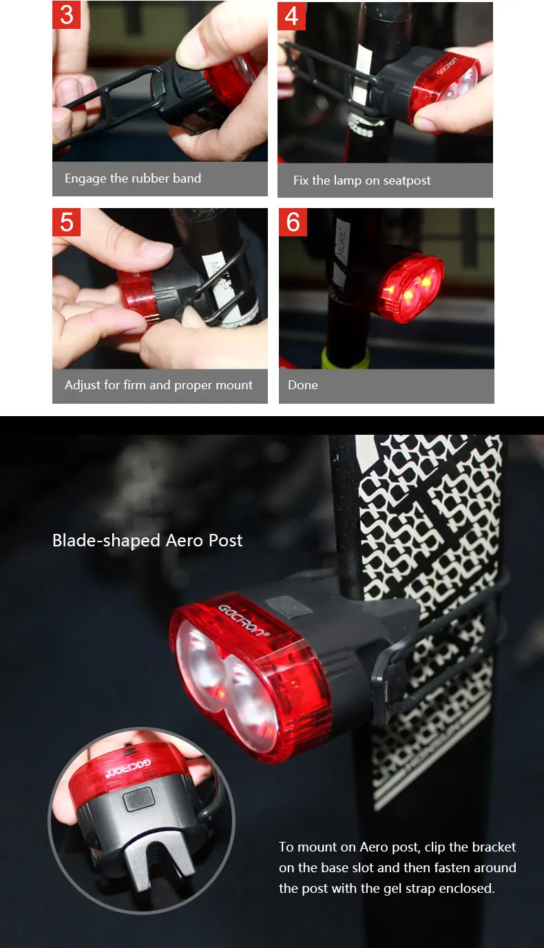 Perfect Gaciron Cycling Smart Visual Warning Safety Light Bicycle LED Tail Light Bike Rear Lamp USB Charge 60Lumen W09 Aero Post Mount 6
