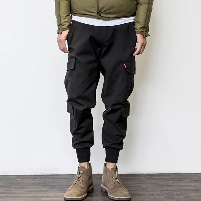 April MOMO, мужские брюки-карго для бега, с несколькими карманами, черные джоггеры, с эластичной талией, с заниженным шаговым швом, штаны-шаровары, уличная одежда, брюки в стиле хип-хоп