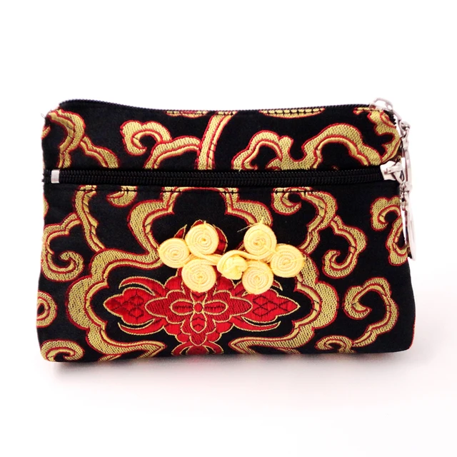 Womens Double Zipper Wallet Chinese Knot Cute Coin Purse Small Craft Womens Double Zipper Wallet Chinese Knot Cute Coin Purse Small Craft Bag Silk Brocade Jewelry Bags
