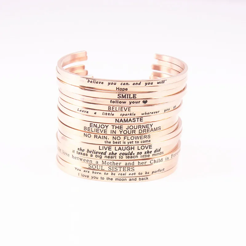 

Rose Gold Color Mantra Bracelet Inspirational Stainless Steel Engraved Bangle For Women Luxury High Quality Jewelry