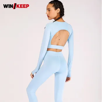

Spring New 2019 Women Sportswear Gym Clothing Long Sleeve Backless Sexy FitnessTracksuit Yoga Set Elatic Compressed 2pcs Suits