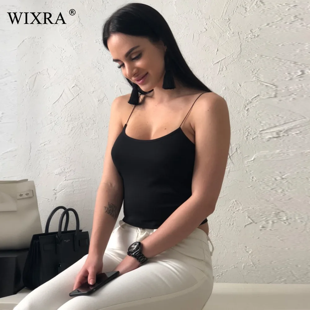 Женский укороченный топ на бретельках Wixra Черный Повседневный Топ с открытой