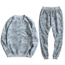 Для мужчин спортивные костюм Мода осень-зима Камуфляжный хлопковый свитшот+ штаны комплект из двух предметов спортивные костюмы для Для мужчин плюс Размеры