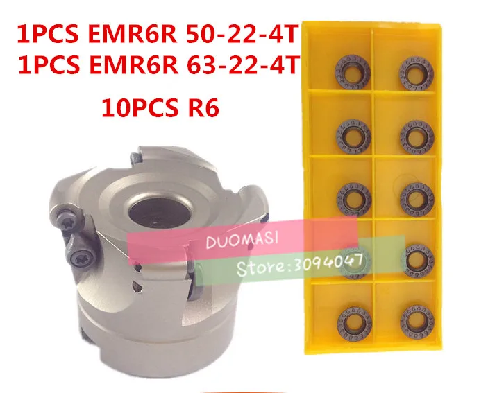 

1PCS EMR6R 50-22-4T/EMR6R 63-22-4T and 10pcs RPMT1204 insert face mill milling cutter cnc milling tools for round inserts